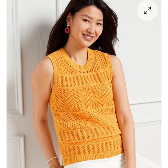 Talbots Open Stitch Tank set of 2 Orange and dark Green sz M semi new - Picture 1 of 5